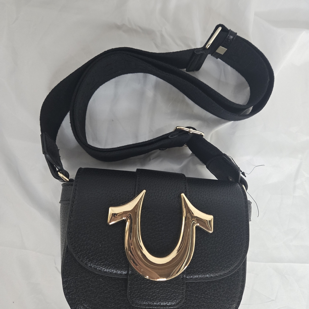 True Religion Black Crossbody Bag with Gold Logo
